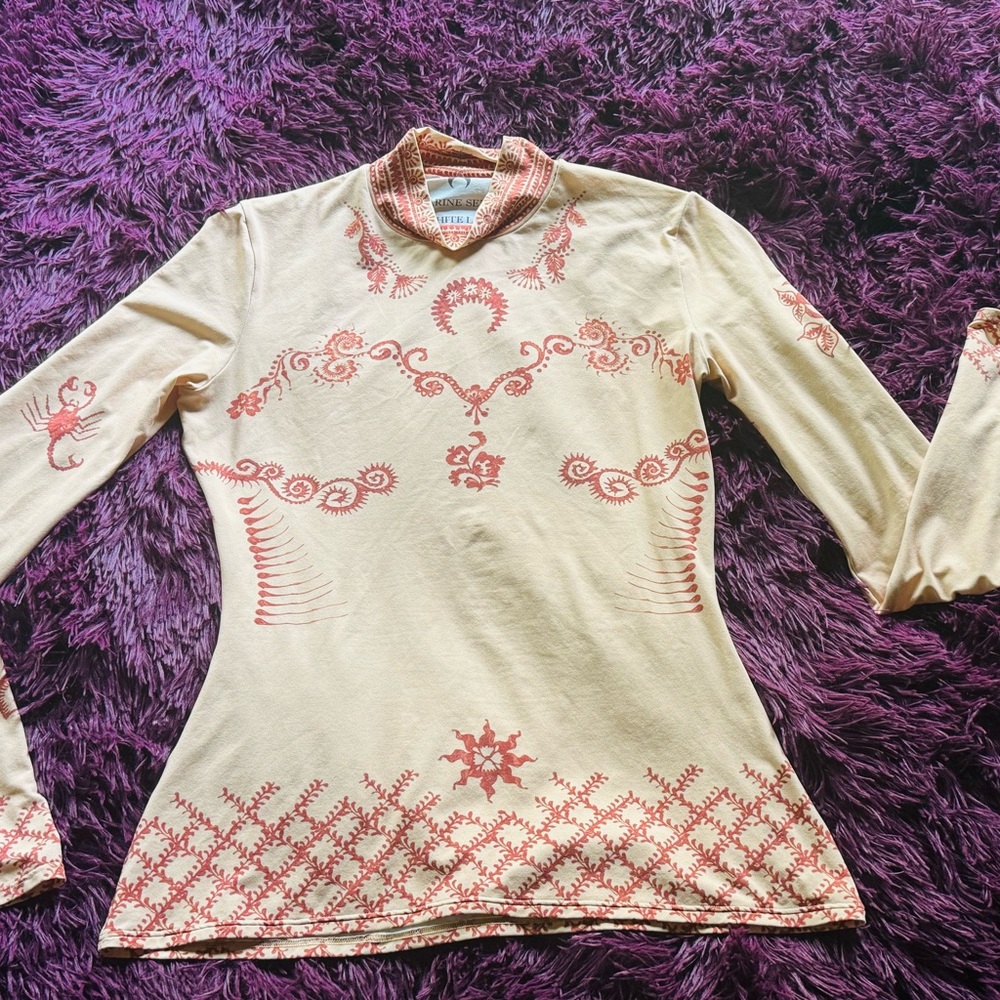 MARINE SERRE Bohemian Cream and Red Patterned Top